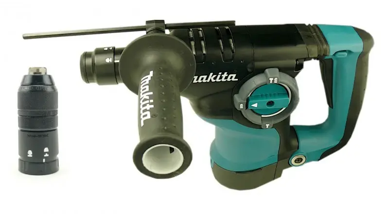 Makita HR 2811 FT Kombihammer + Bohrfutter + D-42444 SDS-Plus Bohrer-Meißel-Set 17 tlg. im Alu Koffer Super-Preis
