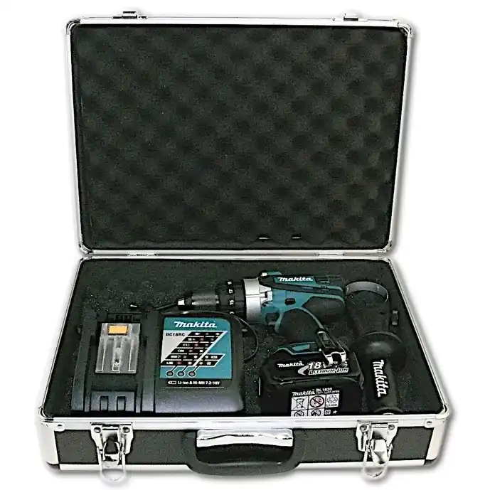 Makita BHP 458 18 V Li-Ion Akku Schlagbohrschrauber + 1x Makita BL1830 B Akku + DC18RC Lader + Alu universal Koffer Heißes Angebot