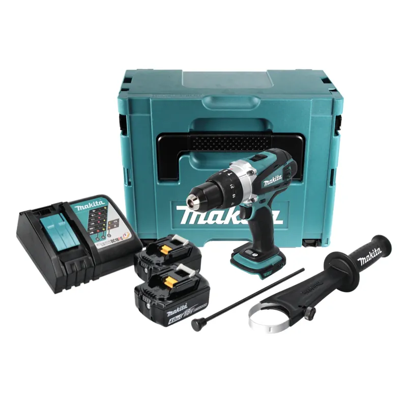 Makita DHP 458 RMJ Akku Schlagbohrschrauber 18 V 91 Nm + 2x Akku 4,0 Ah + Ladegerät + Makpac Preisknaller