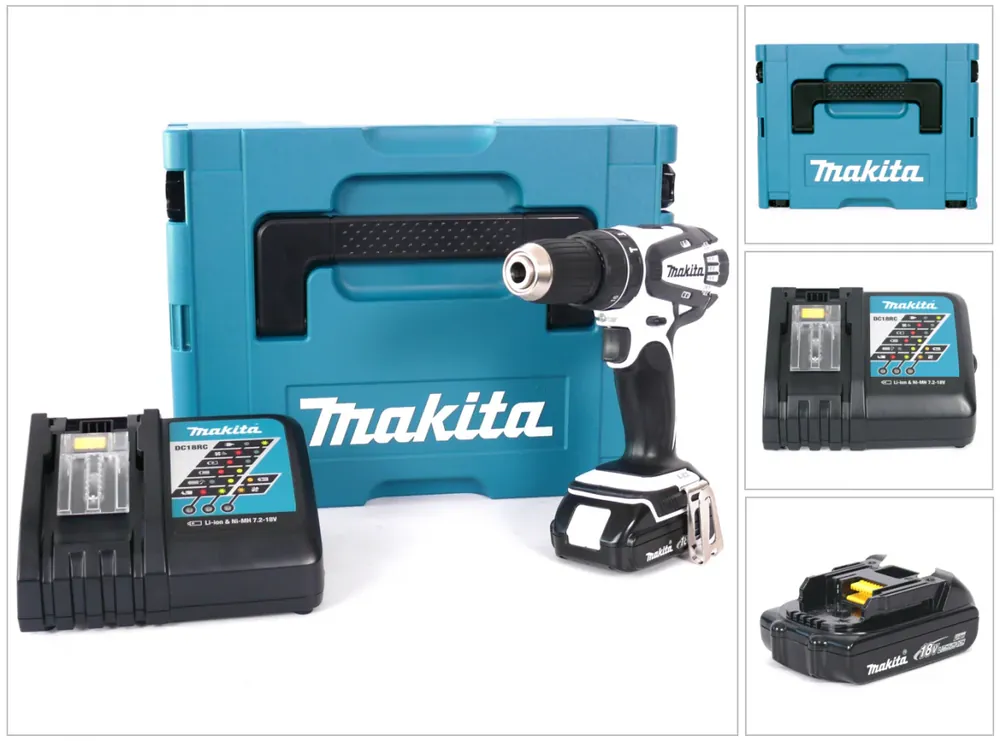 Makita DHP 456 Y1J-D 18 V Akku Schlagbohrschrauber in Weiss im MAKPAC inkl. BL 1815 N Akku + DC18RC Ladegerät Sofort Bestellen