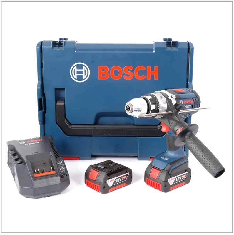 Bosch GSB 18 VE-2-LI Akku Schlagbohrschrauber 18V 80Nm + 2x Akku 4,0Ah + Ladegerät + L-Boxx Neue Kollektion