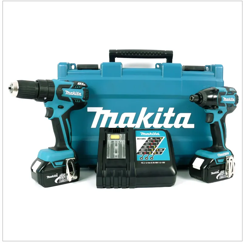 Makita DLX 2007 18 V Kombi-Set DHP 459 / DTD 129 inkl. 2x Li-Ion 3,0 Ah Makita Akku und Makita-Ladegerät und Werkzeugkoffer Sonderaktion
