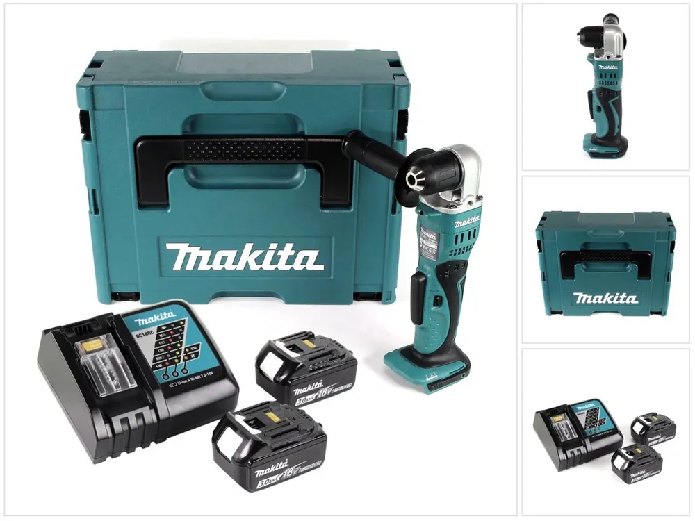Makita BDA 351 RFJ Akku Winkelbohrmaschine 18V 13,5Nm + 2x Akku 3,0Ah + Ladegerät + Makpac Echt