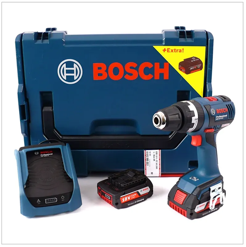 Bosch GSB 18 V-EC Akku Schlagbohrschrauber mit 2 x 2,0 Ah Li-Ion Akku, GAL 1830 W Ladegerät, L-BOXX Saisonangebot