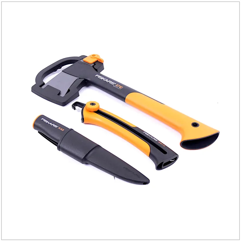 Zertifiziert Fiskars Set - Universal Axt X 7 + Handsäge SW 73 + Universal Messer K 40 inkl. Transporttasche ( 129039 )