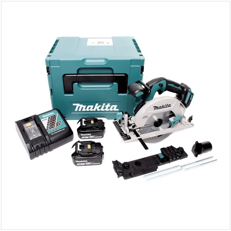 Must-Have Makita DHS 680 RTJ Akku Handkreissäge 18 V 165 mm Brushless + 2x Akku 5,0 Ah + Ladegerät + Adapter + Makpac