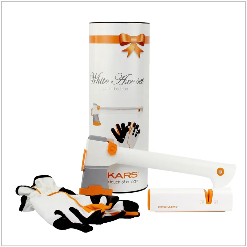Angebot Fiskars White Axe Set Limited Edition - Universalaxt + Xsharp + Handschuhe ( 129040 )