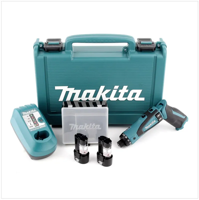 Makita DF 010 DSE 7,2 V Akku Knickschrauber im Koffer mit 2 Akkus 1 Ah, Ladegerät und Zubehör Schneller Versand