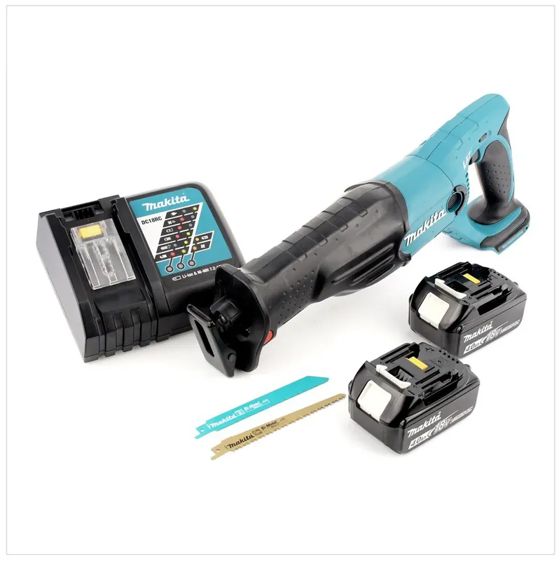 Schneller Versand Makita DJR 182 18V Li-ion Akku Recipro Säbelsäge mit Ladegerät, zwei 4 Ah Akkus und 2 Sägeblättern
