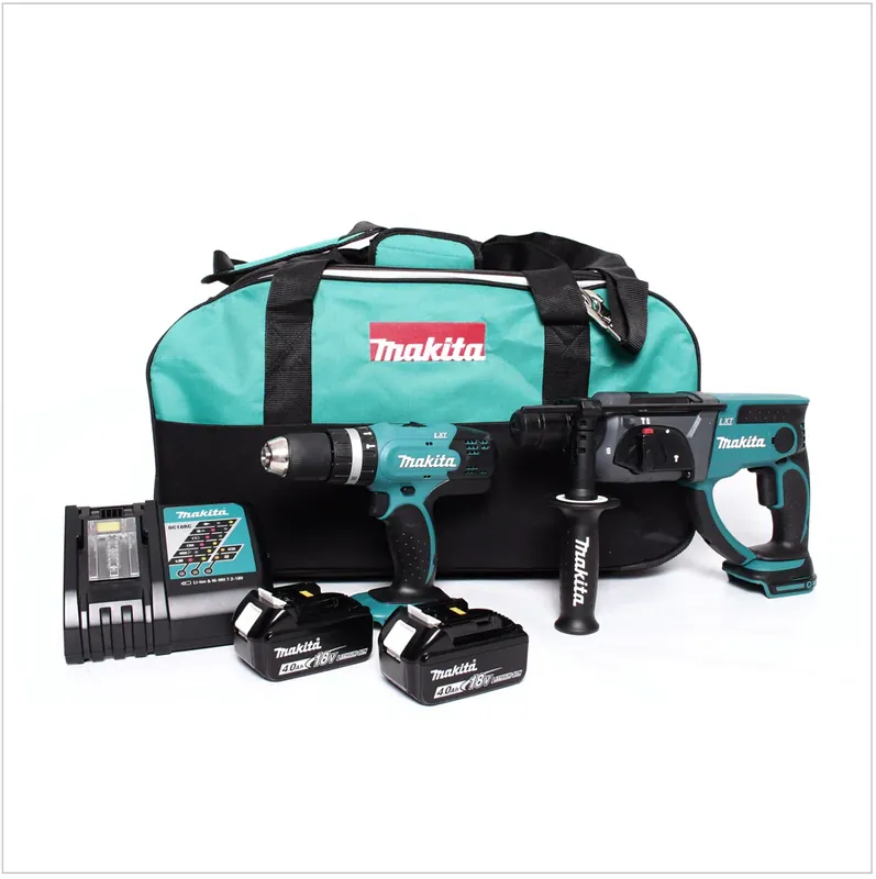 Solange Der Vorrat Reicht Makita DLX 2025 M Set: DHR 202 Akku Kombihammer + DHP 453 Akku Schlagbohrschrauber mit 2x 4 Ah Akkus und Ladegerät in Tasche