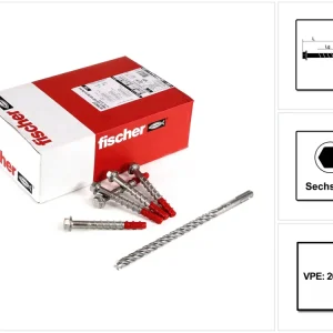 Fischer ULTRACUT FBS II A4 Betonschraube 10x100 mm 200 Stk. ( 2x 548744 ) Sechskantkopf SW15 Unterlegscheibe 45/35/15 A4 Edelstahl + Makita NEMESIS 2 Hammer und Beton Bohrer SDS-Plus 10x215 ( B-58213 ) Günstig