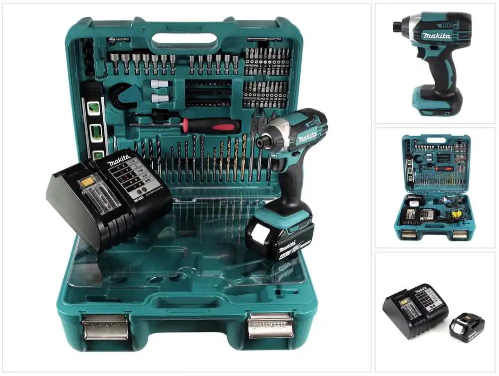 Makita DTD 152 STTK Akku Schlagschrauber 18 V mit 5,0 Ah Akku, Ladegerät und 101 tlg. Zubehör Set Highlight