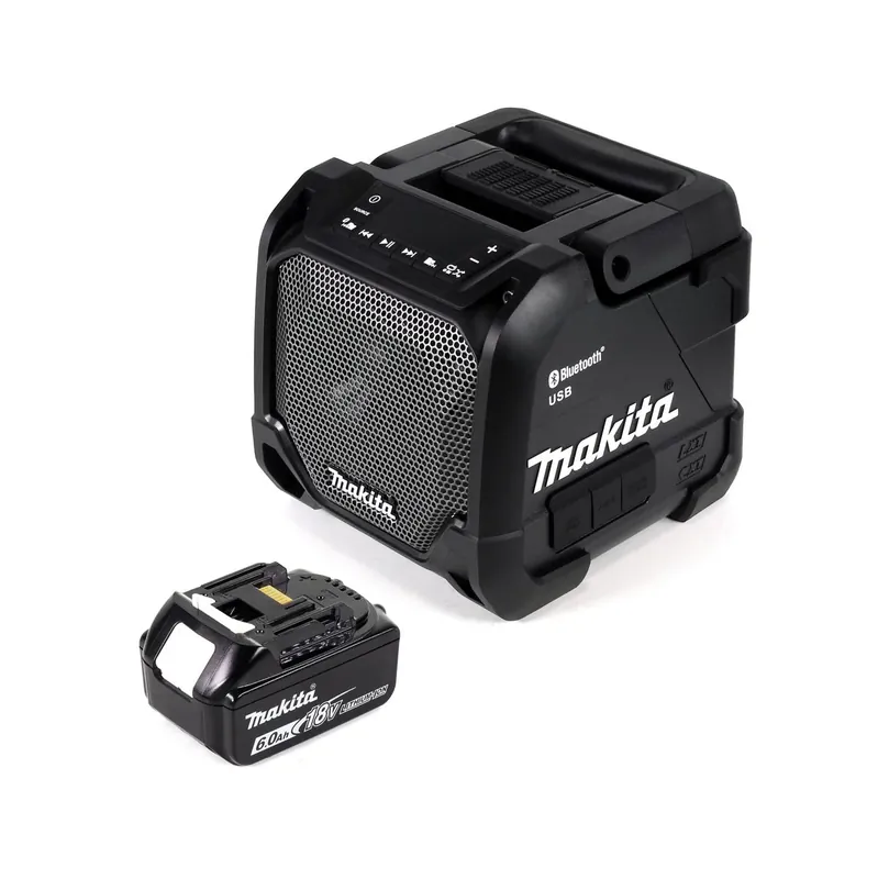 Makita DMR 202 G1 B Baustellen Lautsprecher Schwarz Bluetooth Akku und Netzbetrieb mit 1x 6,0 Ah Akku, ohne Ladegerät Expressversand