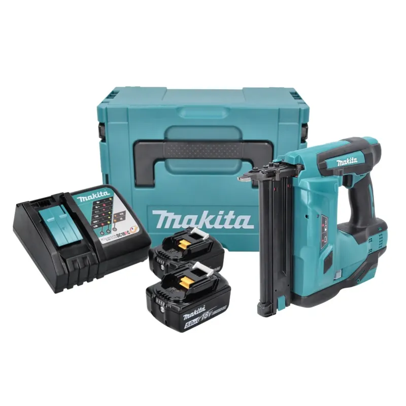 Knallerangebot Makita DBN 500 RTJ Akku Stauchkopfnagler 18 V 15-50 mm + 2x Akku 5,0 Ah + Ladegerät + Makpac
