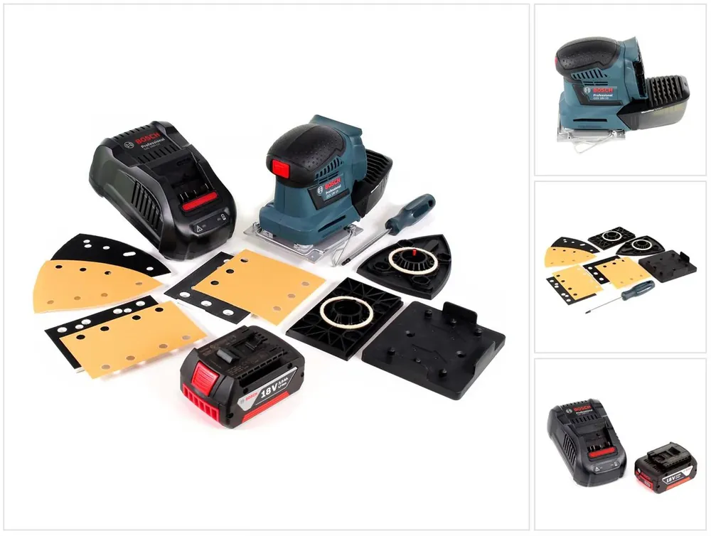 Bosch GSS 18 V-10 Akku Schwingschleifer 18 V Li-Ion Professional + Zubehör + 1 x 3,0 Ah Akku + Ladegerät Highlight