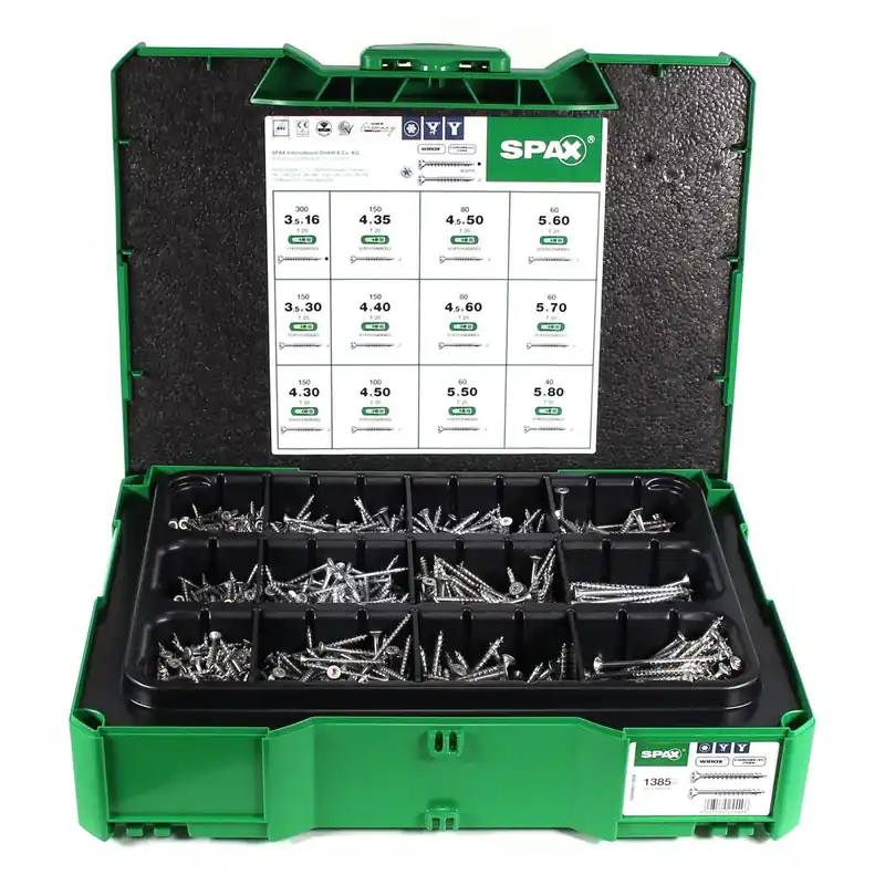 Billig SPAX Box Senkkopf Schrauben Set 12 Größen 1385 tlg. im systainer ( 5000009172009 ) mit 5 BITs Torx T-STAR plus T20 4CUT WIROX