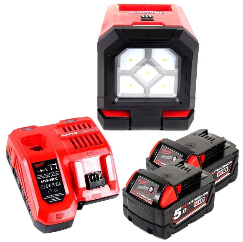 Milwaukee M18 PAL-502C Baustrahler 18 V Li-Ion Akku Lampe Leuchte + 2x 5,0 Ah Akku + Ladegerät Sichere Zahlung