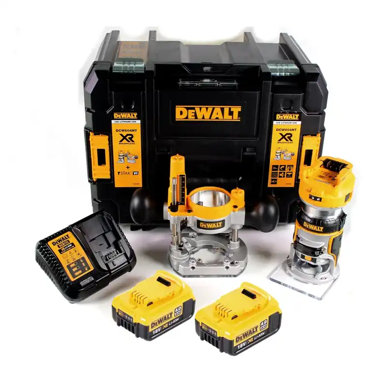 DeWalt DCW 604 M2 Akku Kombifräse 18V 55 mm + 2x Akkus 4,0 Ah + 1x Schnellladegerät in TSTAK Neu