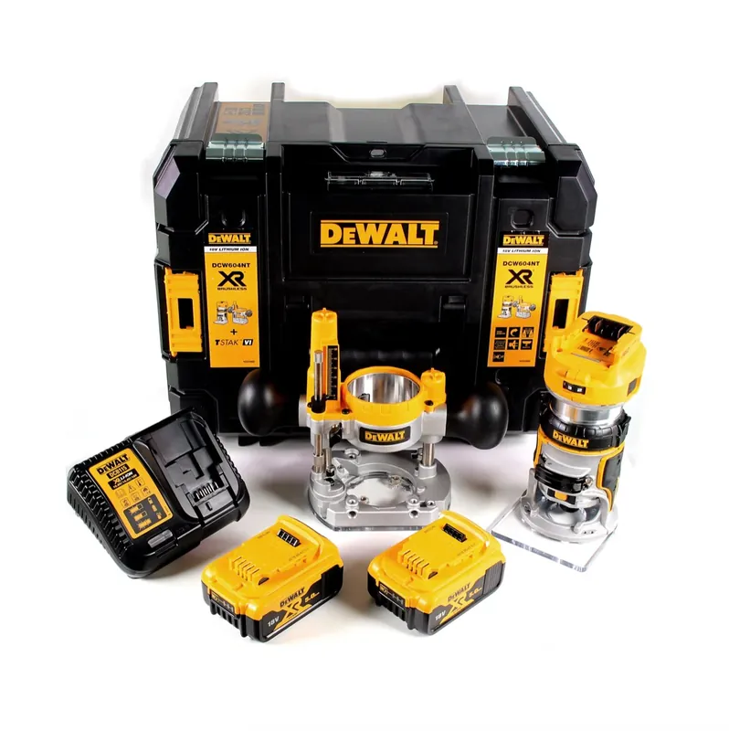 DeWalt DCW 604 P2 Akku Kombifräse 18V 55 mm + 2x Akku 5,0Ah + Ladegerät + TSTAK Highlight