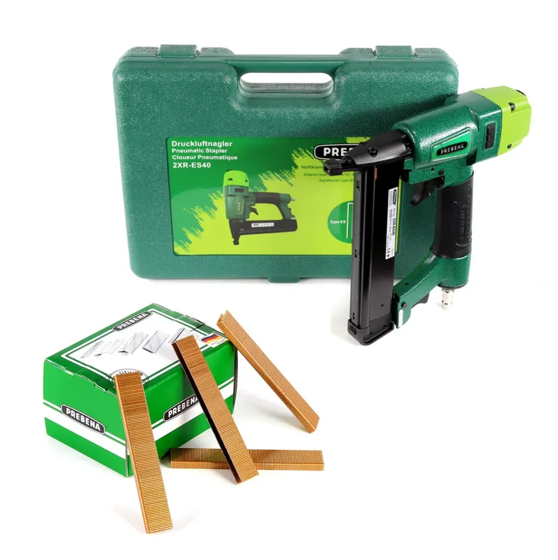 Prebena 2XR-ES40 Klammergerät Druckluft Nagler im Transportkoffer Typ ES + 7800x Prebena ES18CNKHA Heftklammern Highlight