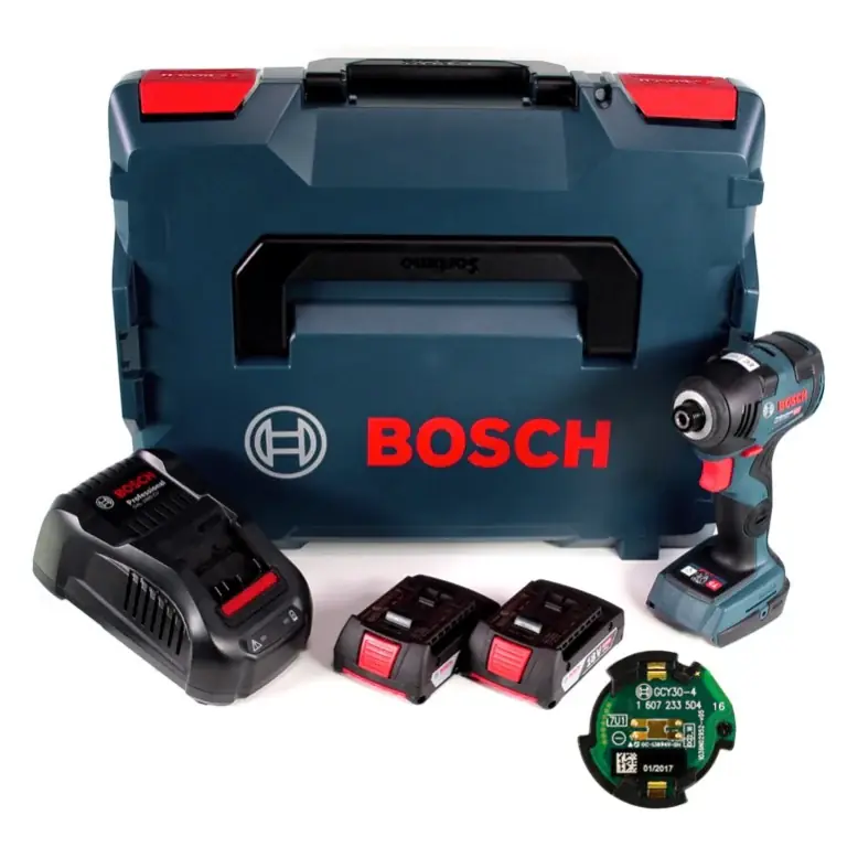 Sonderaktion Bosch GDR 18V-200 C Akku Drehschlagschrauber 1/4" 18V 200Nm + 2x Akkus 2,0Ah + Ladegerät + Connect-Modul in L-Boxx