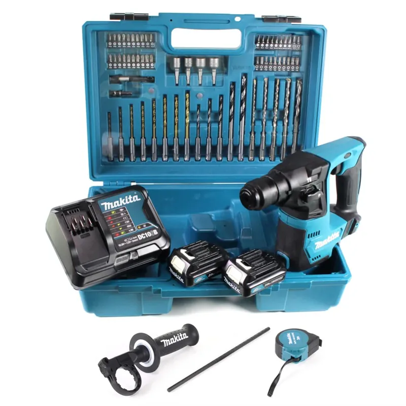 Makita HR 140 DSAE1 Akku Bohrhammer 10.8 V SDS-Plus im Koffer + 64 tlg Zubehör Set + 2x 2,0 Ah Akku und Lader Solange Der Vorrat Reicht
