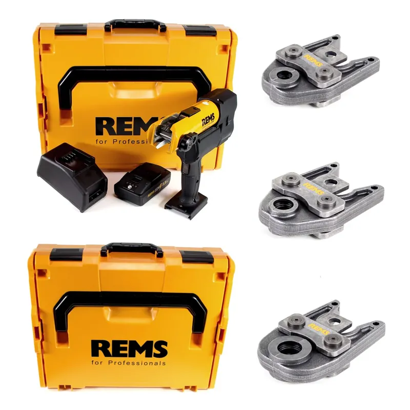 REMS Akku-Press 22V ACC + 1x Akku 2,5Ah + Schnellladegerät + Pressbacken Presszangen Standard Set TH16,20,26 in 2 L-Boxxen Wochenendangebot