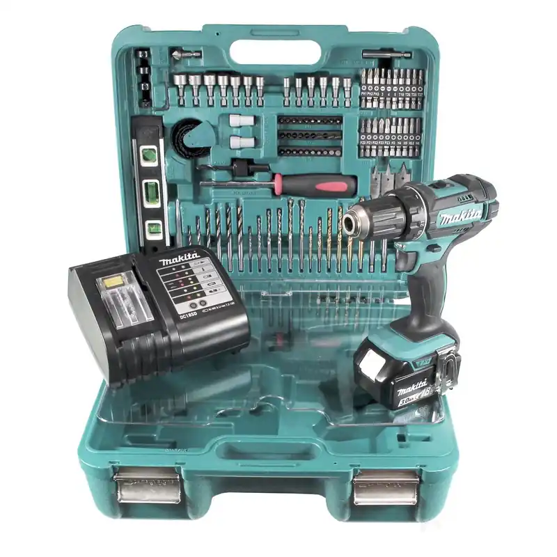 Neue Kollektion Makita DDF 485 SFTK Akku Bohrschrauber 18V 50Nm Brushless + 3,0 Ah Akku + Ladegerät + 101 tlg. Werkzeugset im Koffer