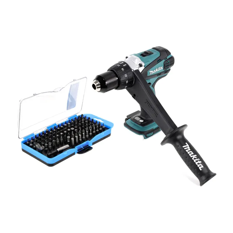 Makita DDF 458 Z Akku Bohrschrauber 18 V 91 Nm + 100 tlg. Bit Set - ohne Akku, ohne Ladegerät Neue Ware