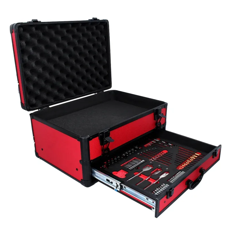 Toolbrothers TX Alu Werkzeug Koffer rot für Akku Schlagschrauber und Schlagbohrschrauber + 70 tlg. Bit Bohrer Set + Würfelschaum Einlage Geprüft
