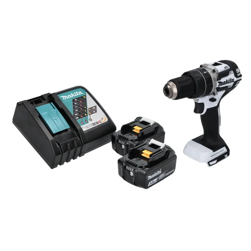 Makita DHP 484 RF W Akku Schlagbohrschrauber 18 V 54 Nm Brushless Weiß + 2x Akku 3,0 Ah + Ladegerät Preisknaller
