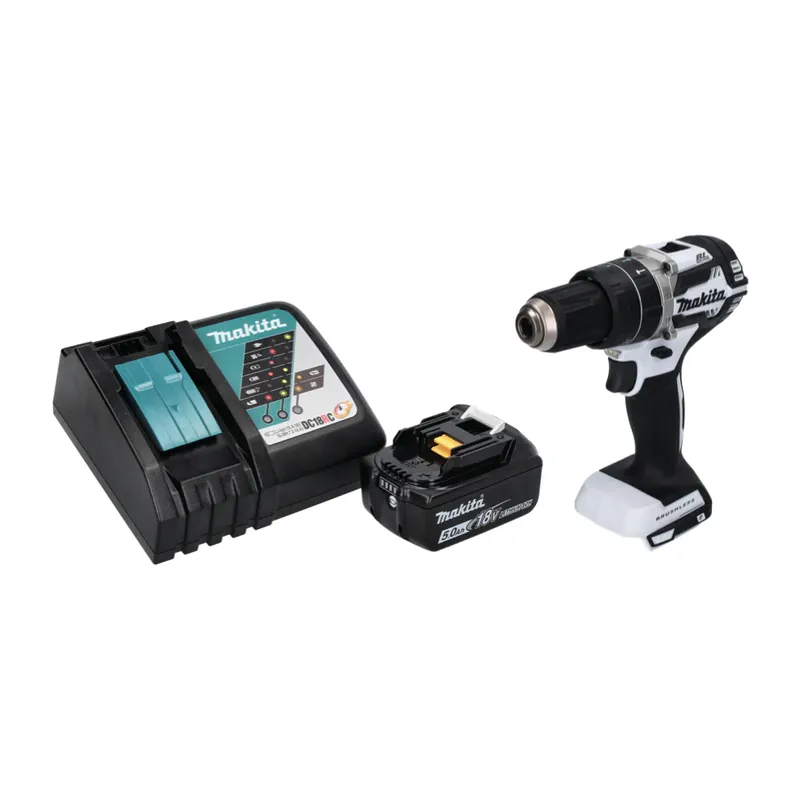 Makita DHP 484 RT1 W Akku Schlagbohrschrauber 18 V 54 Nm Brushless Weiß + 1x Akku 5,0 Ah + Ladegerät Echt
