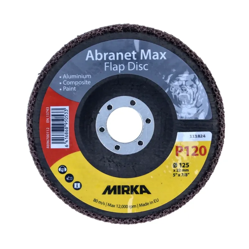 Schnäppchen Mirka Abranet Max Flap disc T29 Set 125 mm 22 mm ALOX 120 40 Stück ( 40x 8896700112 ) Fächerscheibe für Aluminium, Verbundstoffe, Lack