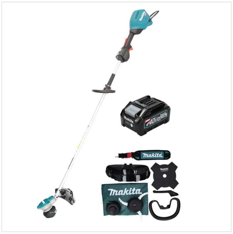 Makita UR 003 GM101 Akku Freischneider 40 V Brushless IPX4 + Akku 4,0 Ah + Schultergurt + Messerkopf + Fadenkopf + Schlagmesser + Tasche - ohne Ladegerät Begrenztes Angebot