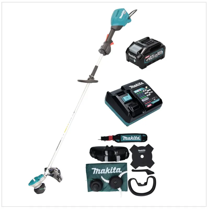 Makita UR 003 GM101 Akku Freischneider 40 V Brushless IPX4 + Akku 4,0 Ah + Ladegerät + Schultergurt + Messerkopf + Fadenkopf + Schlagmesser + Tasche Neue Kollektion