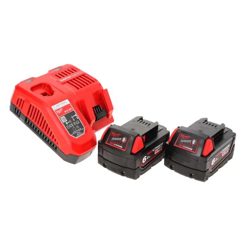 Milwaukee M18 NRG-602 Starter Set 2x Akku 18 V 6,0 Ah / 6000 mAh ( 2x 4932451244 ) + M12-18 FC Schnell Ladegerät ( 4932451079 ) Top-Seller