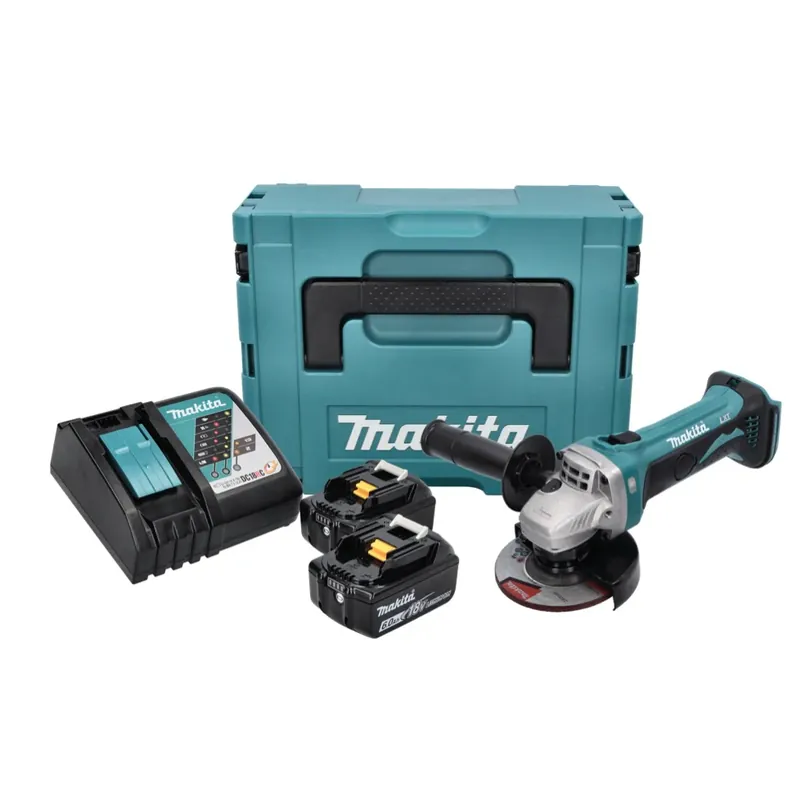 Makita DGA 452 RGJ Akku Winkelschleifer 18 V 115 mm + 2x Akku 6,0 Ah + Ladegerät + Makpac Sichere Zahlung