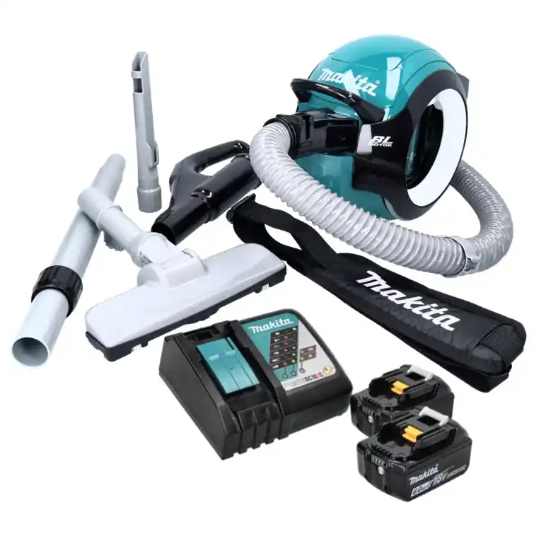 Makita DCL 501 RG Akku Staubsauger 18 V Brushless + 2x Akku 6,0 Ah + Ladegerät + Zubehör Highlight