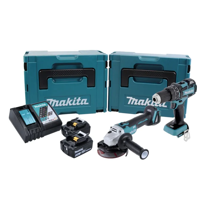 Makita DLX 2126 TJ1 Akku Combo Kit DGA 504 Akku Winkelschleifer + DHP 480 Akku Schlagbohrschrauber + 2x Akku 5,0 Ah + Ladegerät + 2x Makpac Jetzt Bestellen