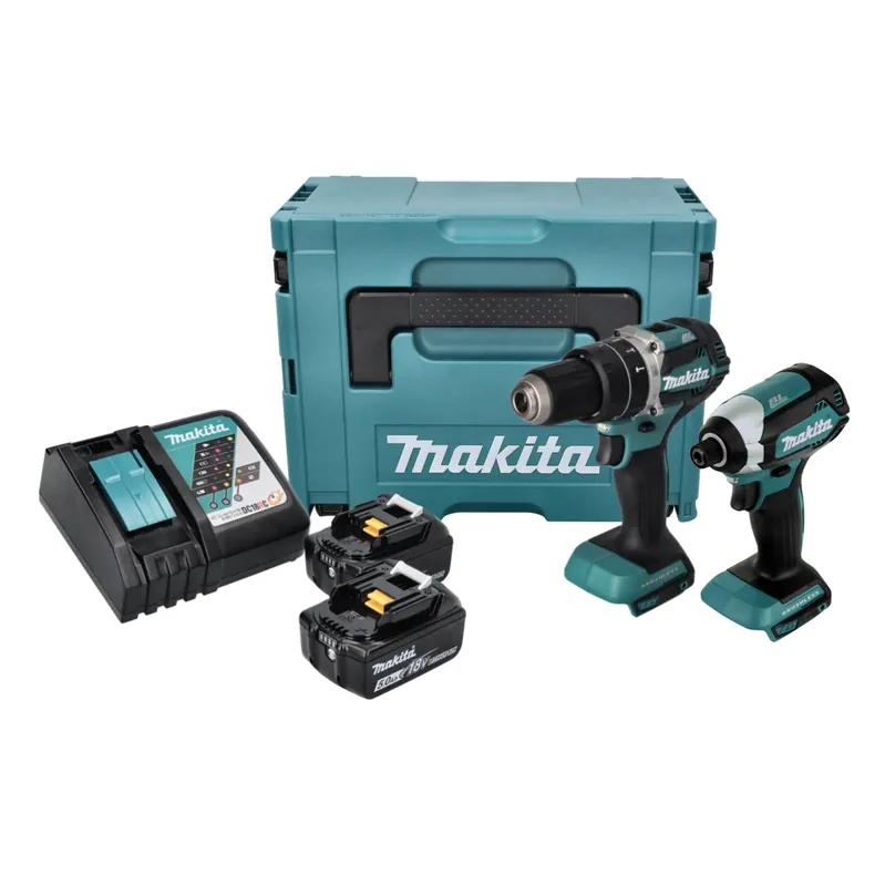 Neu Im Sortiment Makita DLX 2180 TJ Akku Combo Kit DHP 484 Akku Schlagbohrschrauber + DTD 153 Akku Schlagschrauber + 2x Akku 5,0 Ah + Ladegerät + Makpac