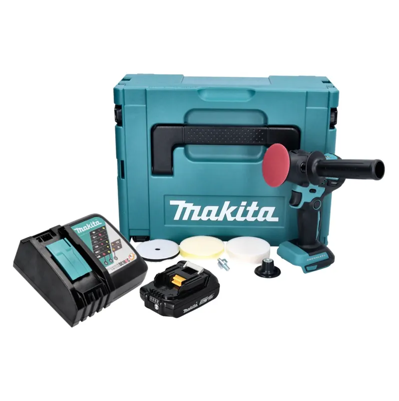 Günstig Makita DPV 300 RA1J Akku Schleifer Polierer 18 V 50 / 80 mm Brushless + 1x Akku 2,0 Ah + Ladegerät + Makpac