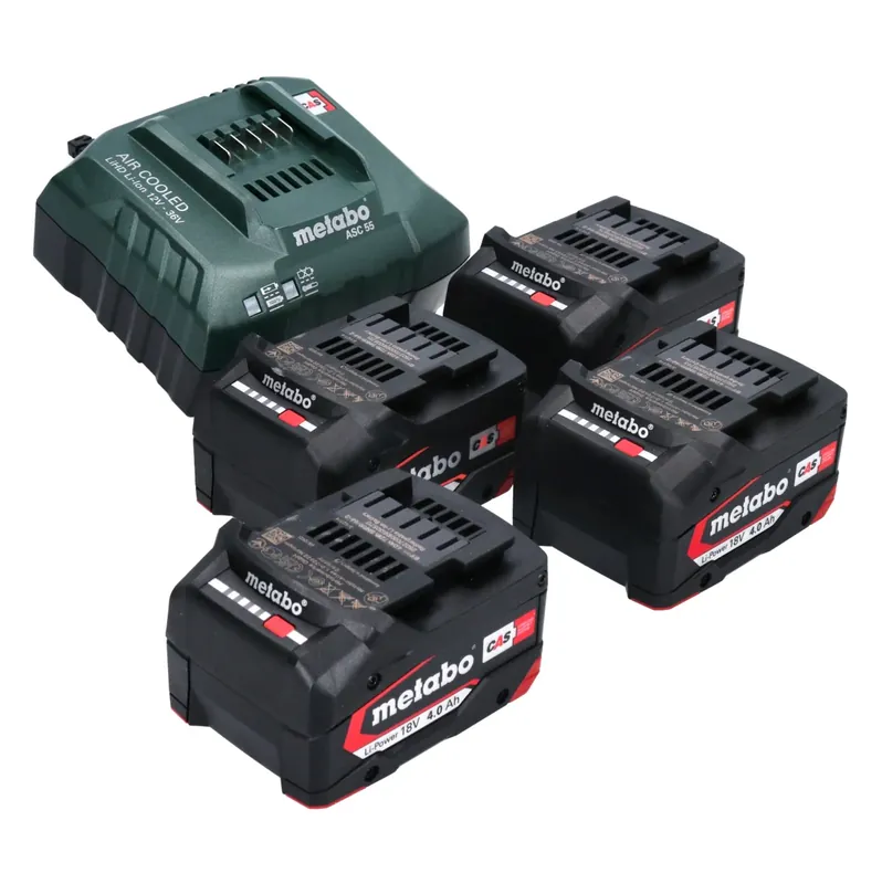 Mega-Angebot Metabo Basis Set 4x Li-Power Akkupack 18 V 4,0 Ah CAS Li-Ion Akku ( 4x 625027000 ) + ASC 55 Ladegerät ( 627044000 )