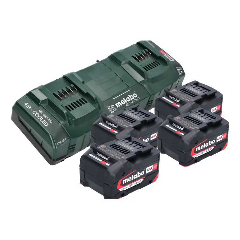 Metabo Basis Set 4x Li-Power Akkupack 18 V 4,0 Ah CAS Li-Ion Akku ( 4x 625027000 ) + ASC 145 DUO Doppel Schnell Ladegerät ( 627495000 ) Meistverkauft