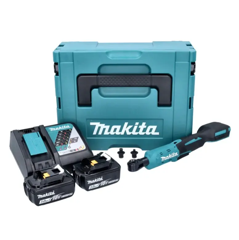Neu Makita DWR 180 RFJ Akku Ratschenschrauber 18 V 47,5 Nm 1/4" 3/8" + 2x Akku 3,0 Ah + Ladegerät + Makpac