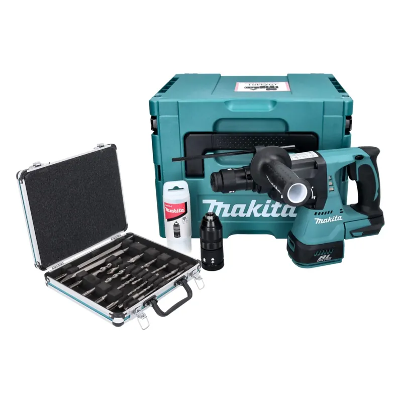 Heißes Angebot Makita DHR 243 ZJ Akku Bohrhammer 18 V 2,0 J SDS plus Brushless + 13 tlg. Bohrer und Meißel Set + Makpac - ohne Akku, ohne Ladegerät