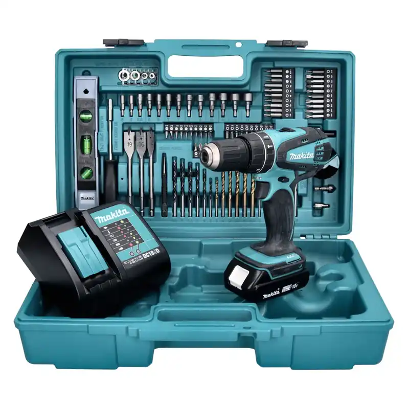 Garantierte Lieferung Makita DHP 456 SAX5 Akku Schlagbohrschrauber 18 V 50 Nm + 1x Akku 2,0 Ah + Ladegerät + 101 tlg. Zubehör Set + Koffer
