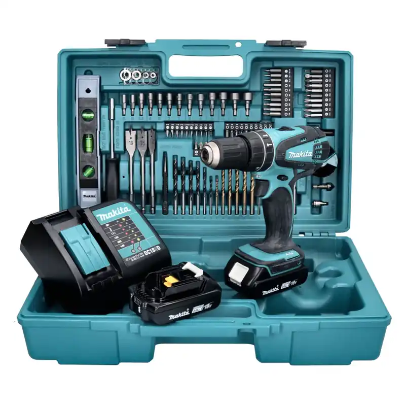 Makita DHP 456 SA2X5 Akku Schlagbohrschrauber 18 V 50 Nm + 2x Akku 2,0 Ah + Ladegerät + 101 tlg. Zubehör Set + Koffer Neue Ware