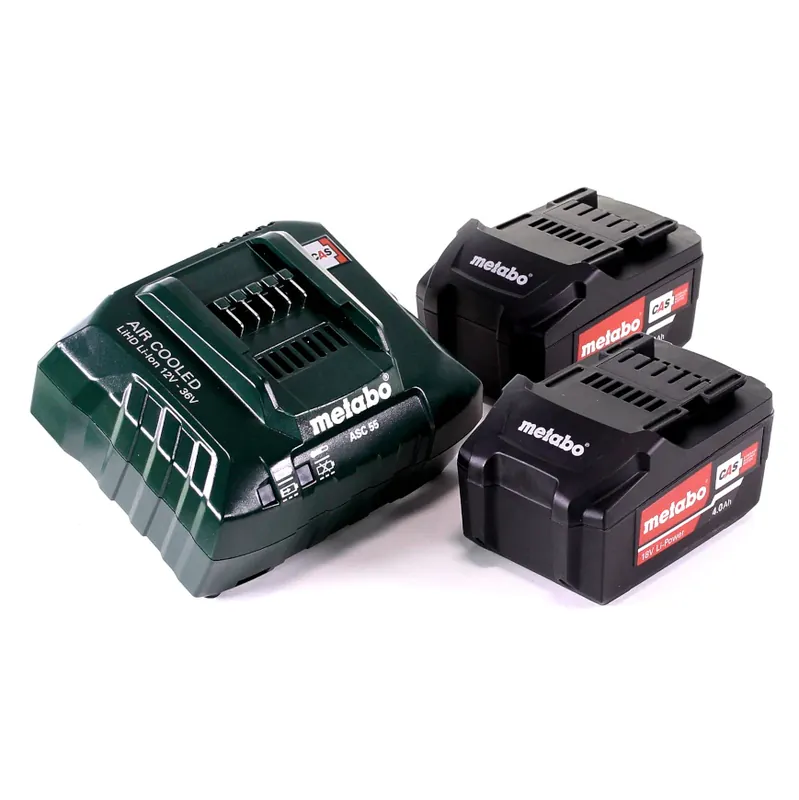 Metabo Basis Set 2x Li-Power Akkupack 18 V 4,0 Ah CAS Li-Ion Akku + Ladegerät ASC 55 ( 685050380 ) Top-Seller