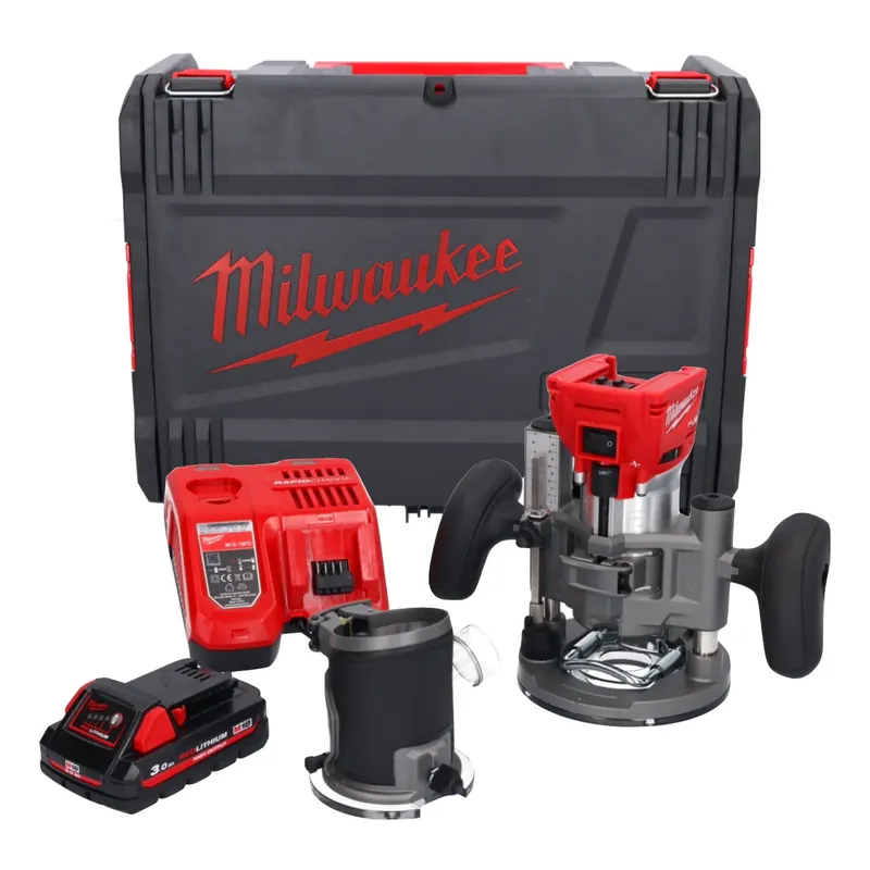 Milwaukee M18 FTR-301X Akku Fräse 18 V Brushless + 1x Akku 3,0 Ah + Ladegerät + Fräsmodule + HD Box Markenprodukt
