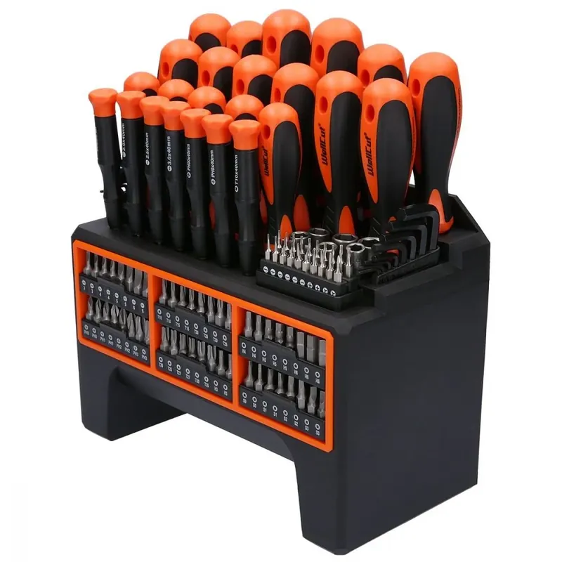 Bestpreis WellCut 114-teiliges magnetisches Schraubendreher-Set mit Werkzeugregal, Werkzeugset mit Schraubendrehern/ Bits/ Innensechskantschlüssel / Steckschlüsseln ( WC-SDB114S )